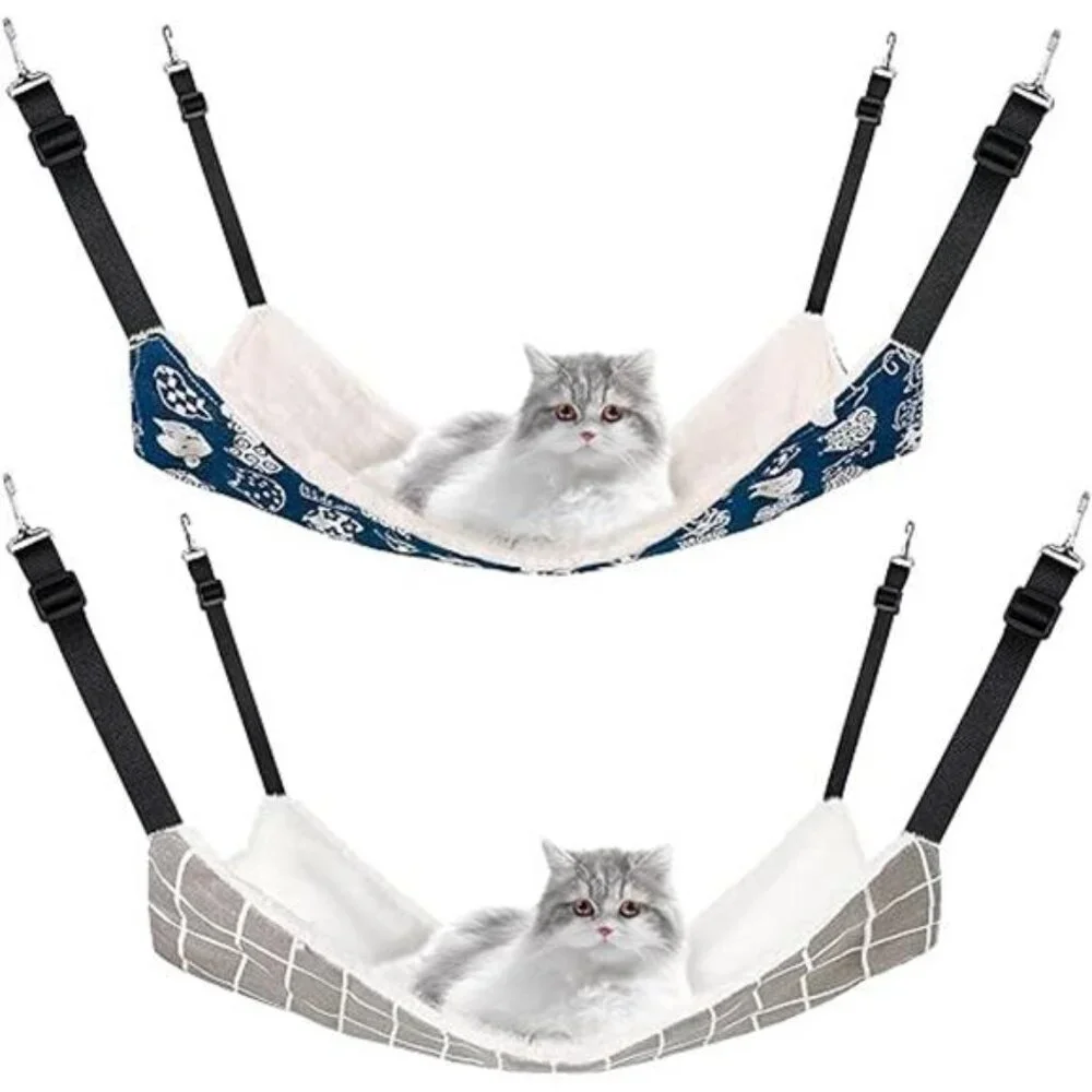 2 Pieces Reversible Cat Hanging Hammock Soft Breathable Pet Cage Hammock